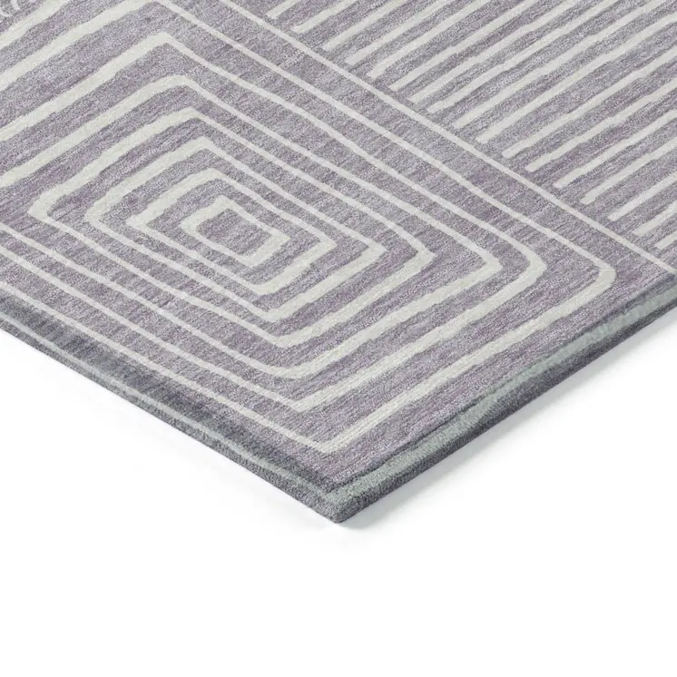 10' X 14' Lavender And Ivory Geometric Washable Indoor Outdoor Area Rug