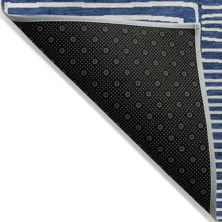 9' X 12' Navy Blue And Ivory Geometric Washable Indoor Outdoor Area Rug