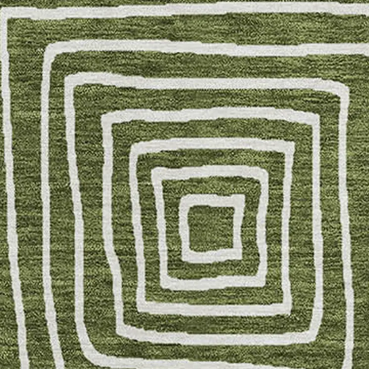 3' X 5' Olive Green And Ivory Geometric Washable Indoor Outdoor Area Rug