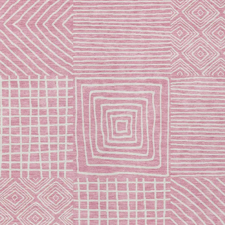 3' X 5' Pink And Ivory Geometric Washable Indoor Outdoor Area Rug
