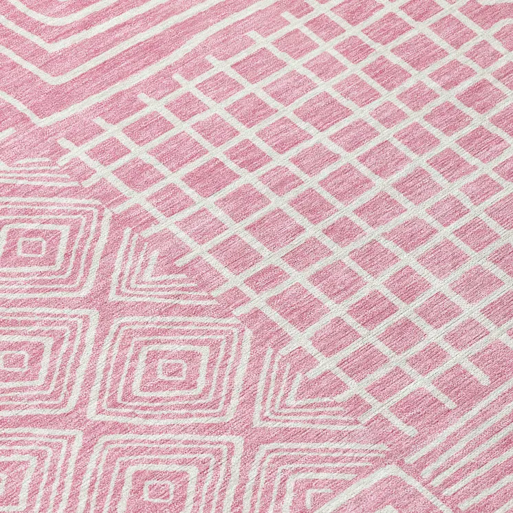 3' X 5' Pink And Ivory Geometric Washable Indoor Outdoor Area Rug