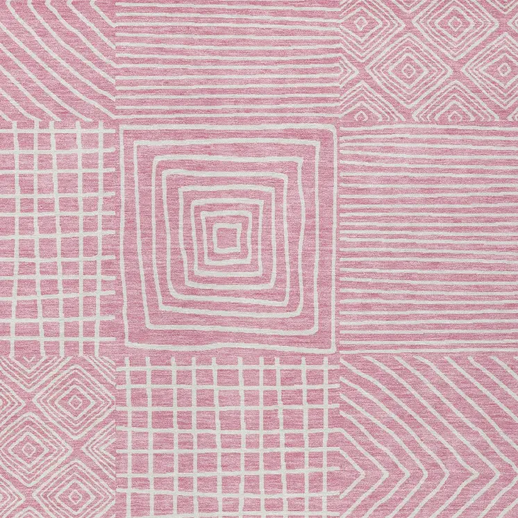 5' X 8' Pink And Ivory Geometric Washable Indoor Outdoor Area Rug