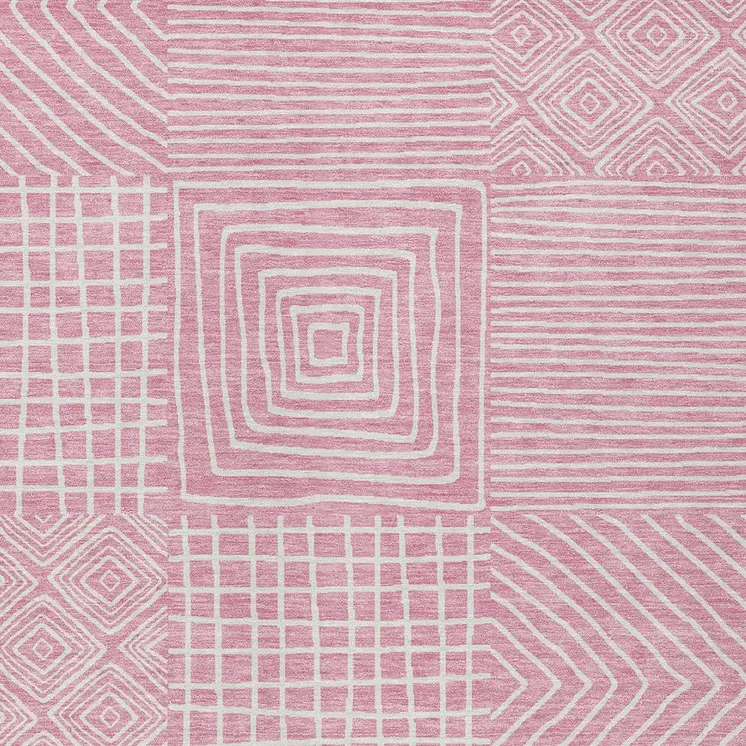 8' X 10' Pink And Ivory Geometric Washable Indoor Outdoor Area Rug