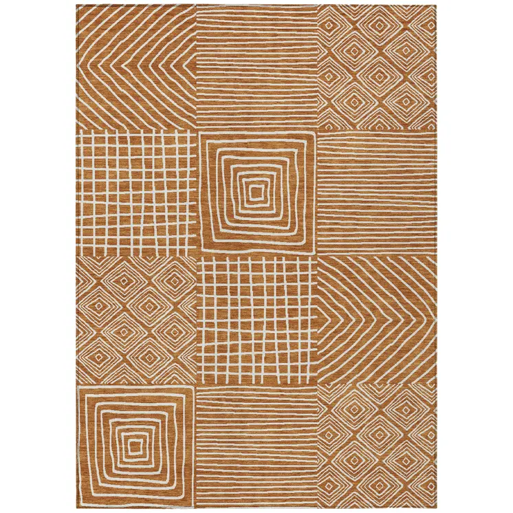 3' X 5' Copper And Ivory Geometric Washable Indoor Outdoor Area Rug