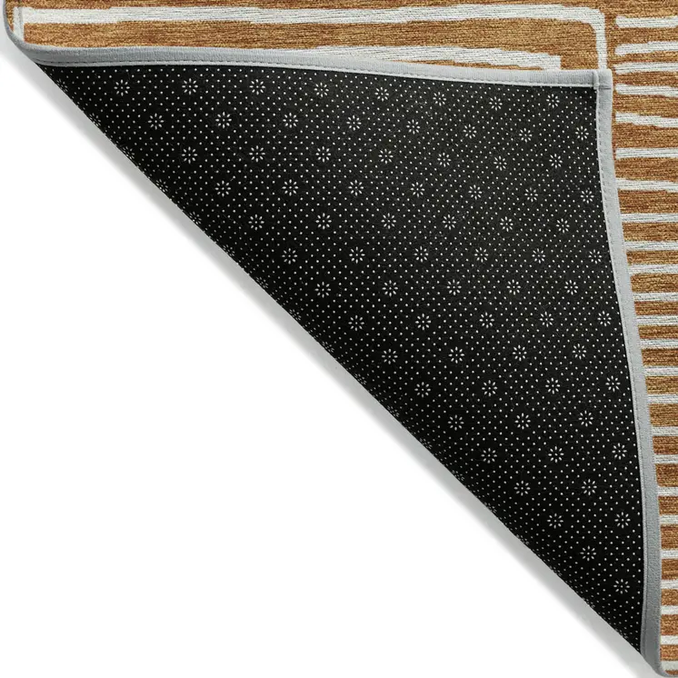 8' Copper And Ivory Round Geometric Washable Indoor Outdoor Area Rug