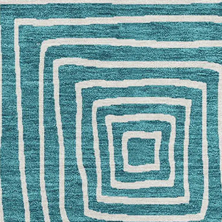 5' X 8' Teal Blue And Ivory Geometric Washable Indoor Outdoor Area Rug