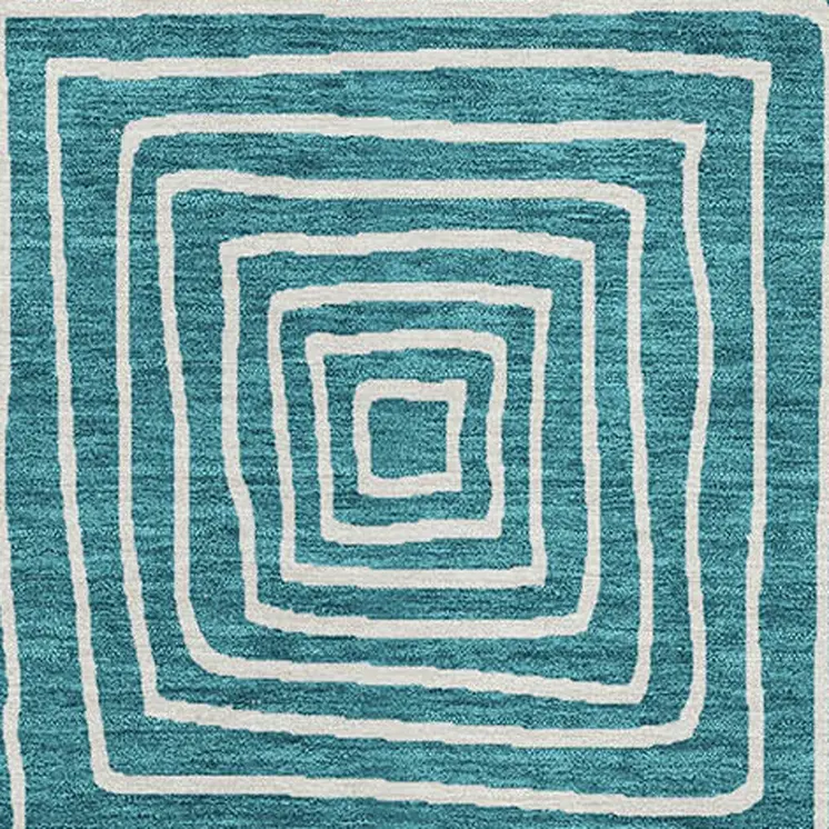8' X 10' Teal Blue And Ivory Geometric Washable Indoor Outdoor Area Rug