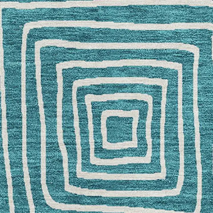 8' X 10' Teal Blue And Ivory Geometric Washable Indoor Outdoor Area Rug