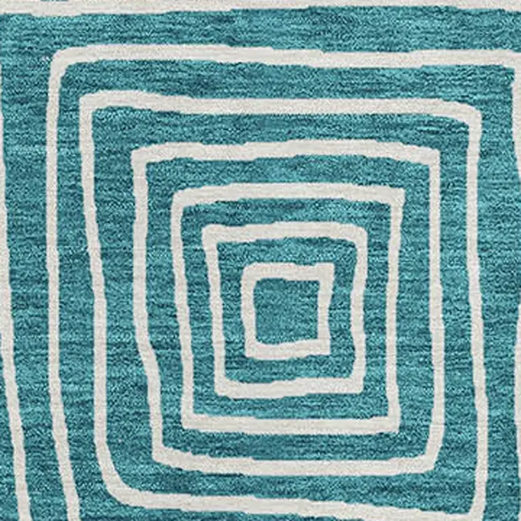 10' X 14' Teal Blue And Ivory Geometric Washable Indoor Outdoor Area Rug