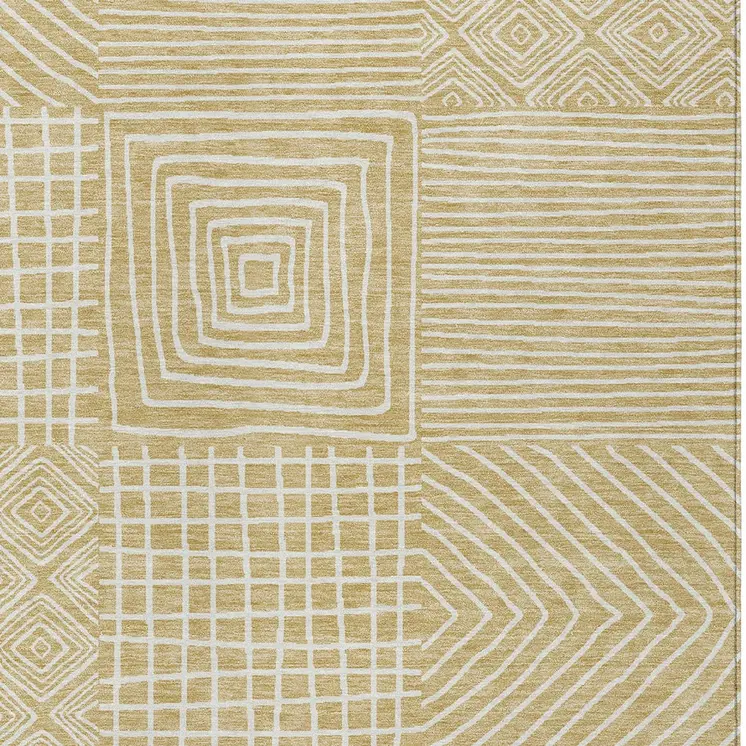 3' X 5' Wheat And Ivory Geometric Washable Indoor Outdoor Area Rug
