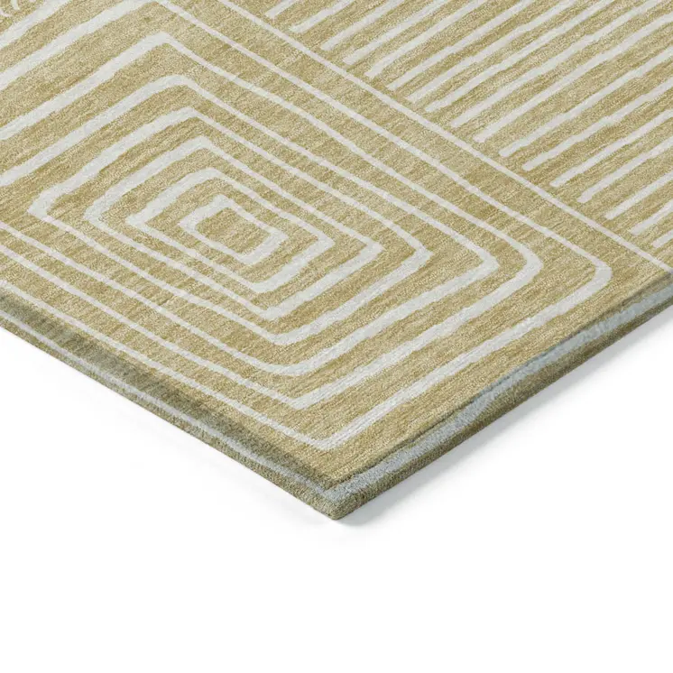 5' X 8' Wheat And Ivory Geometric Washable Indoor Outdoor Area Rug