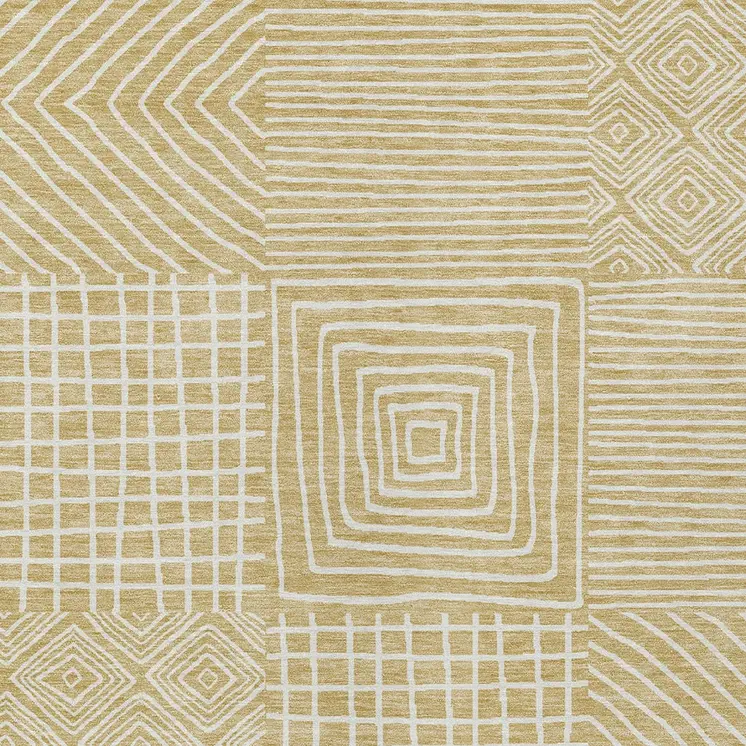 10' X 14' Wheat And Ivory Geometric Washable Indoor Outdoor Area Rug