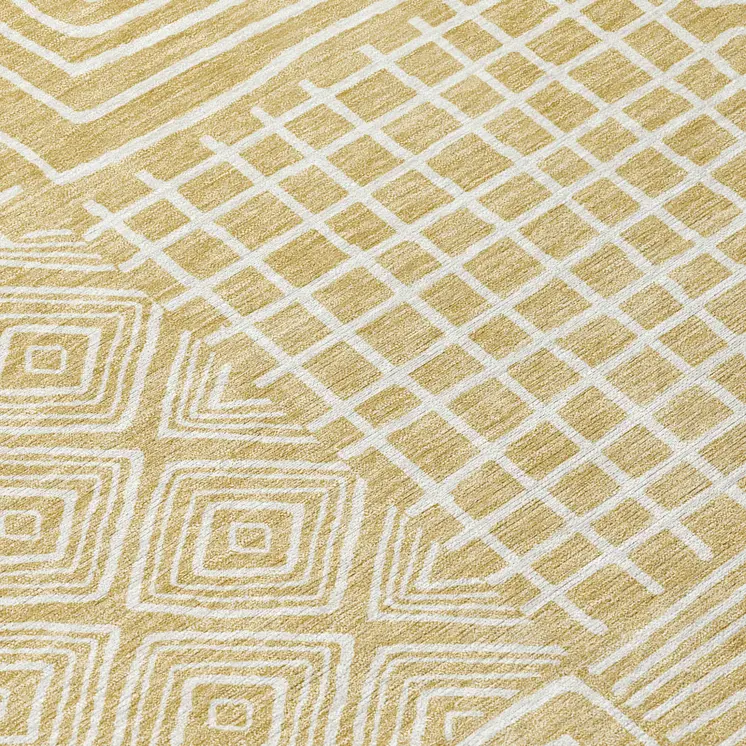 10' X 14' Wheat And Ivory Geometric Washable Indoor Outdoor Area Rug