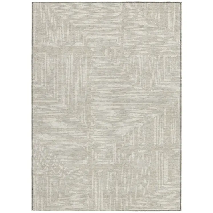 3' X 5' Beige And Ivory Geometric Washable Indoor Outdoor Area Rug