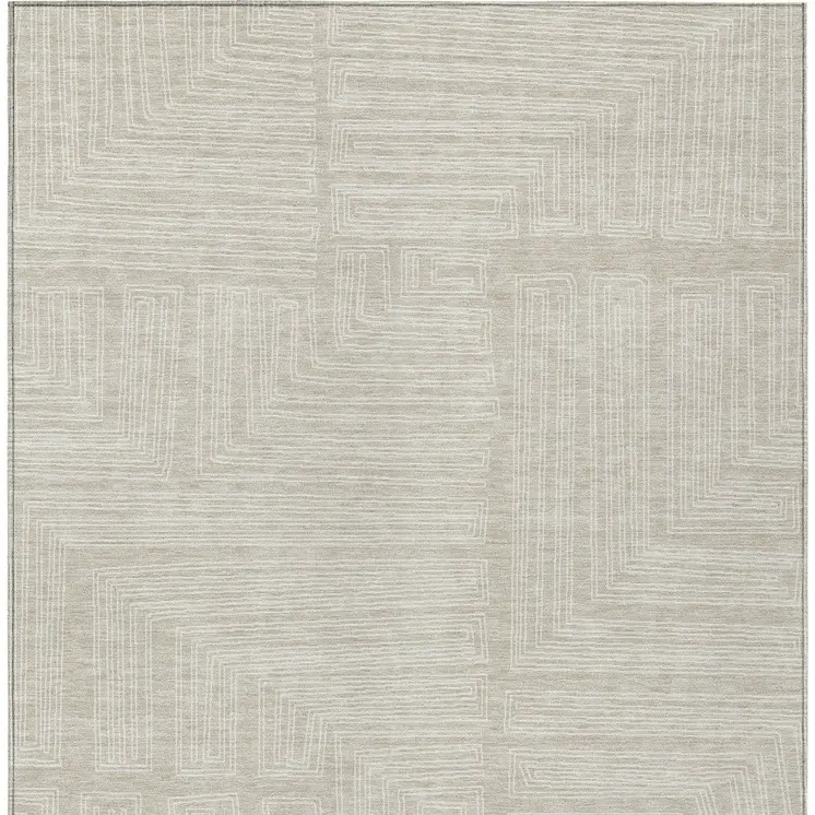 5' X 8' Beige And Ivory Geometric Washable Indoor Outdoor Area Rug
