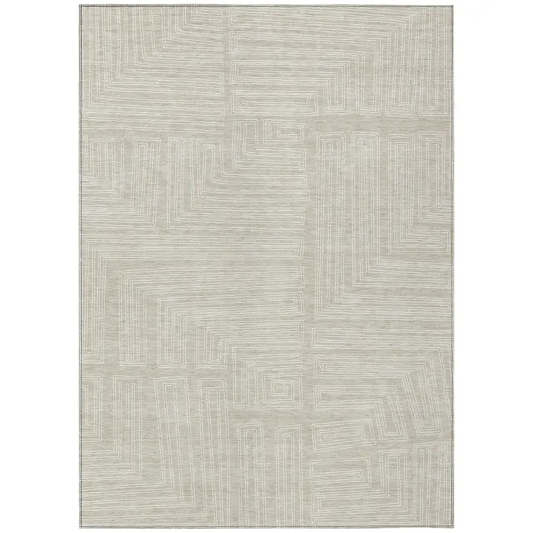 5' X 8' Beige And Ivory Geometric Washable Indoor Outdoor Area Rug