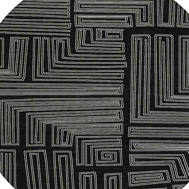 8' Black And Ivory Round Geometric Washable Indoor Outdoor Area Rug