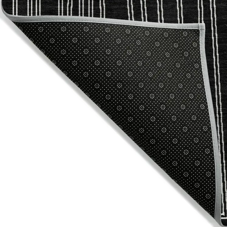 9' X 12' Black And Ivory Geometric Washable Indoor Outdoor Area Rug