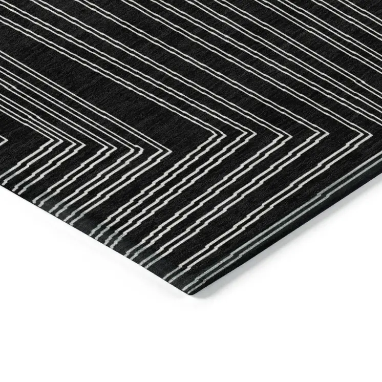 9' X 12' Black And Ivory Geometric Washable Indoor Outdoor Area Rug