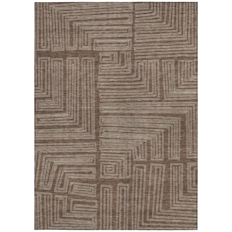 8' X 10' Brown And Ivory Geometric Washable Indoor Outdoor Area Rug