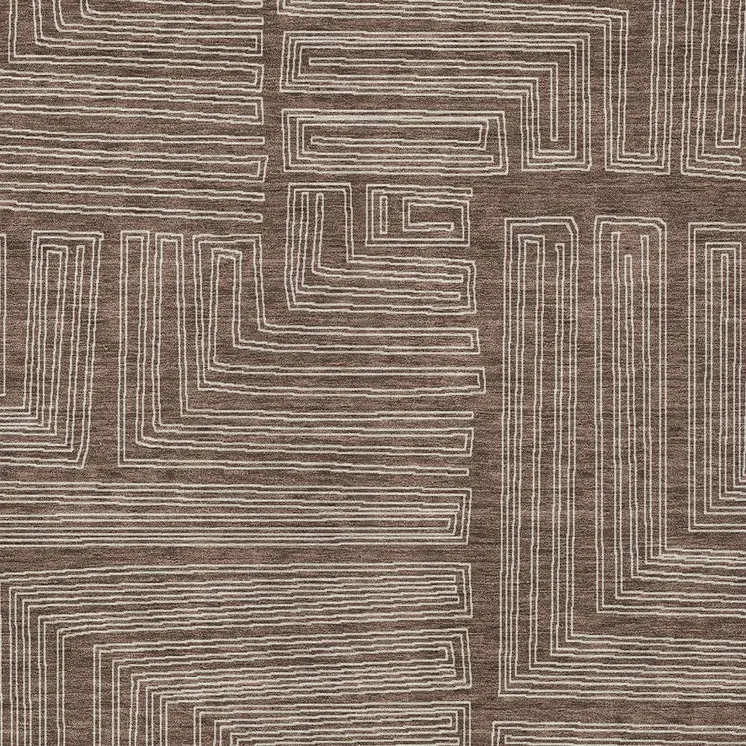 8' X 10' Brown And Ivory Geometric Washable Indoor Outdoor Area Rug