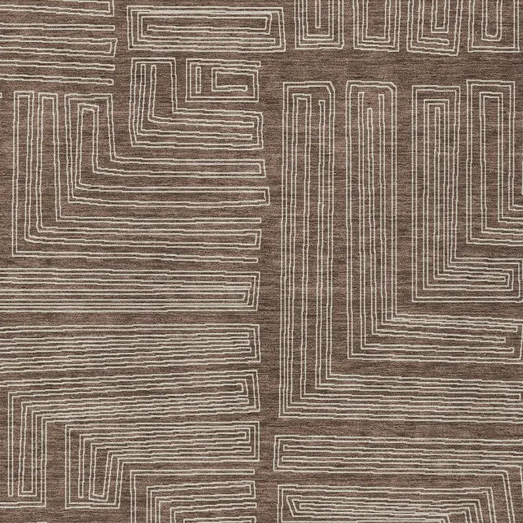 9' X 12' Brown And Ivory Geometric Washable Indoor Outdoor Area Rug