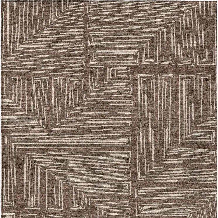 10' X 14' Brown And Ivory Geometric Washable Indoor Outdoor Area Rug