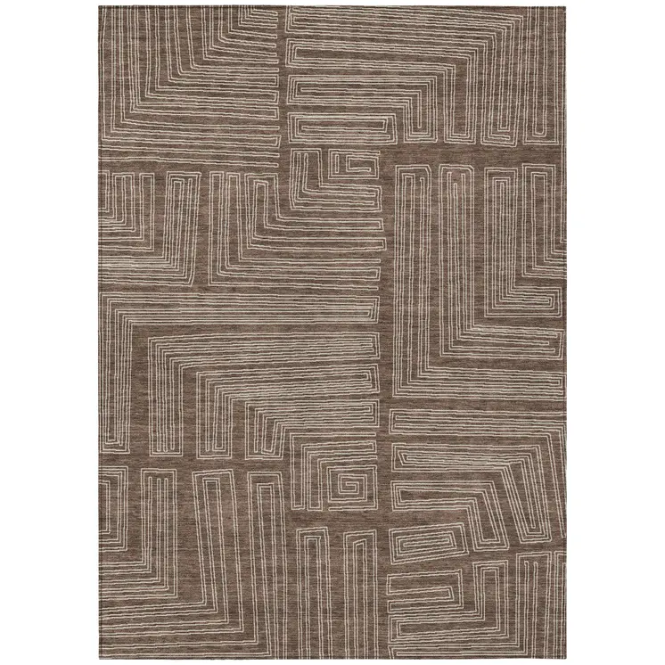 10' X 14' Brown And Ivory Geometric Washable Indoor Outdoor Area Rug