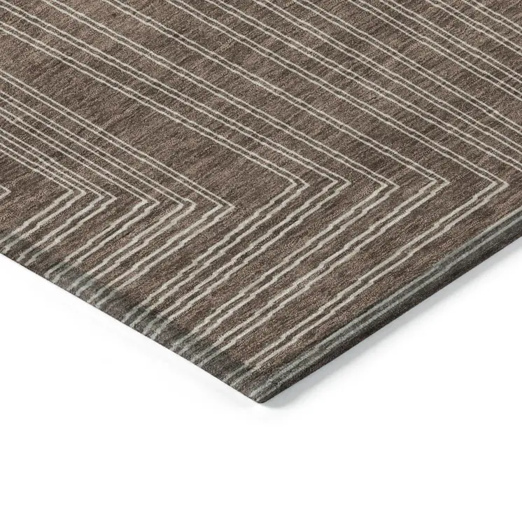 10' X 14' Brown And Ivory Geometric Washable Indoor Outdoor Area Rug
