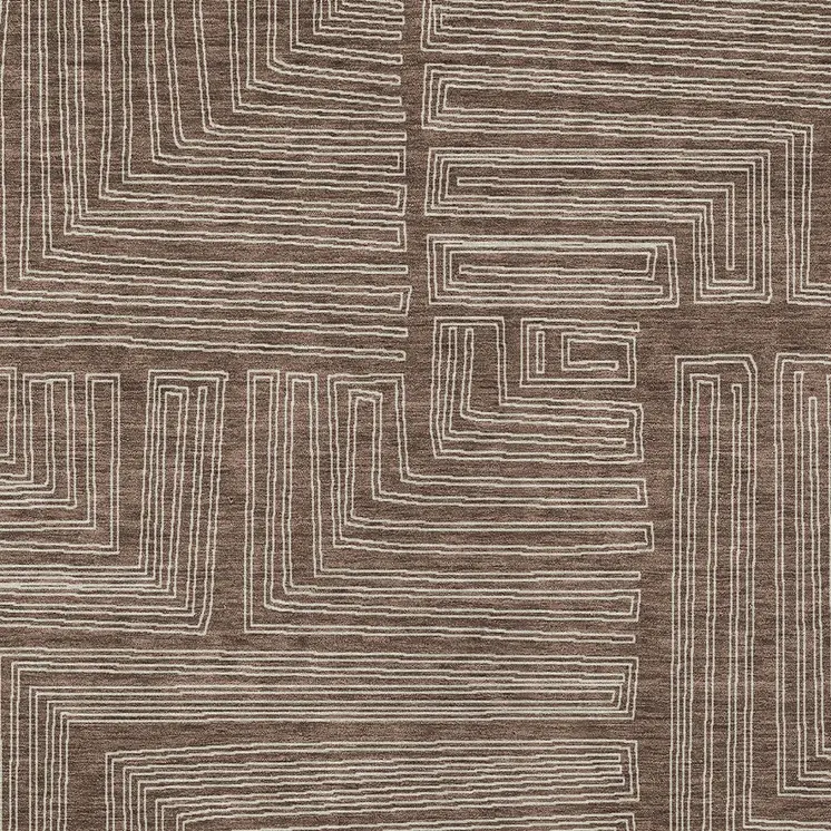 10' X 14' Brown And Ivory Geometric Washable Indoor Outdoor Area Rug