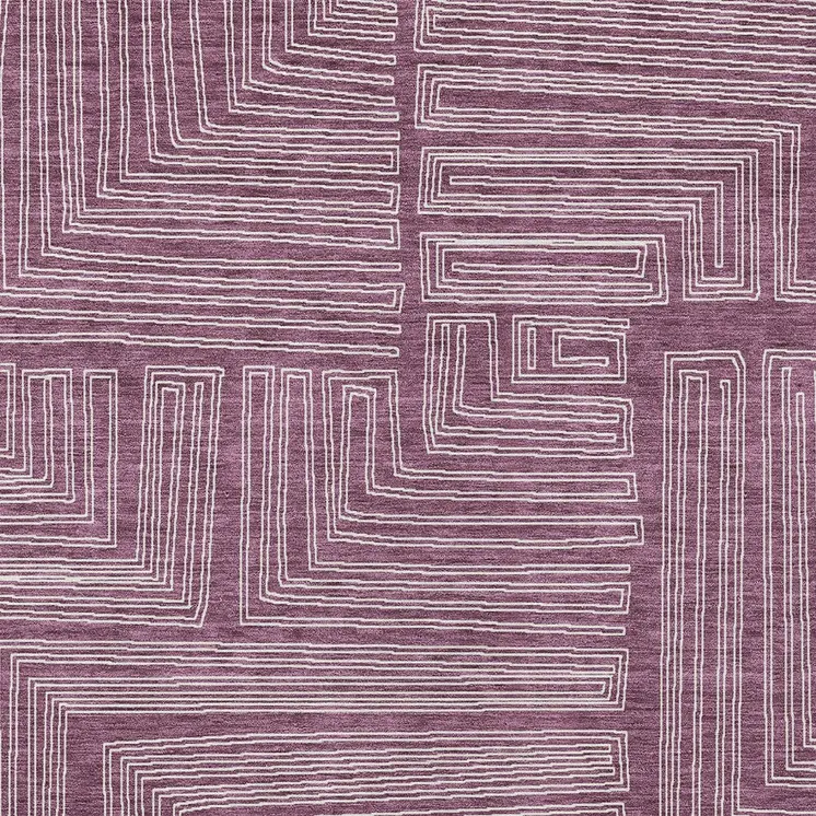 5' X 8' Eggplant And Ivory Geometric Washable Indoor Outdoor Area Rug