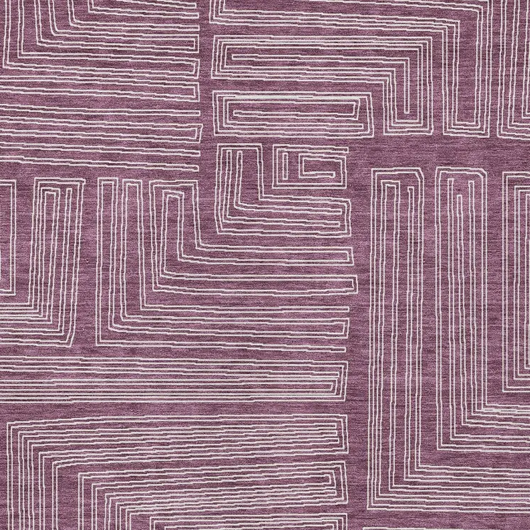 8' X 10' Eggplant And Ivory Geometric Washable Indoor Outdoor Area Rug