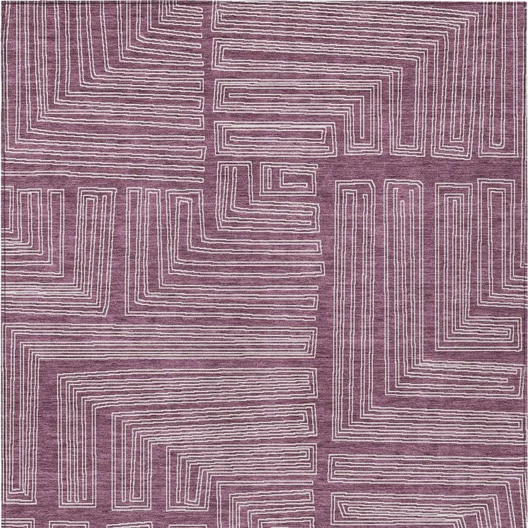 9' X 12' Eggplant And Ivory Geometric Washable Indoor Outdoor Area Rug