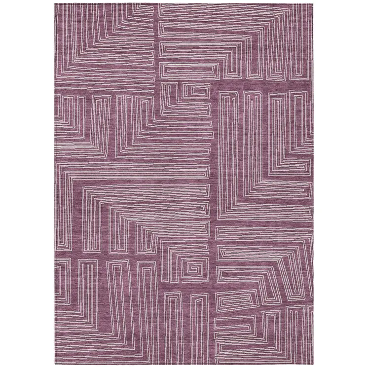 9' X 12' Eggplant And Ivory Geometric Washable Indoor Outdoor Area Rug