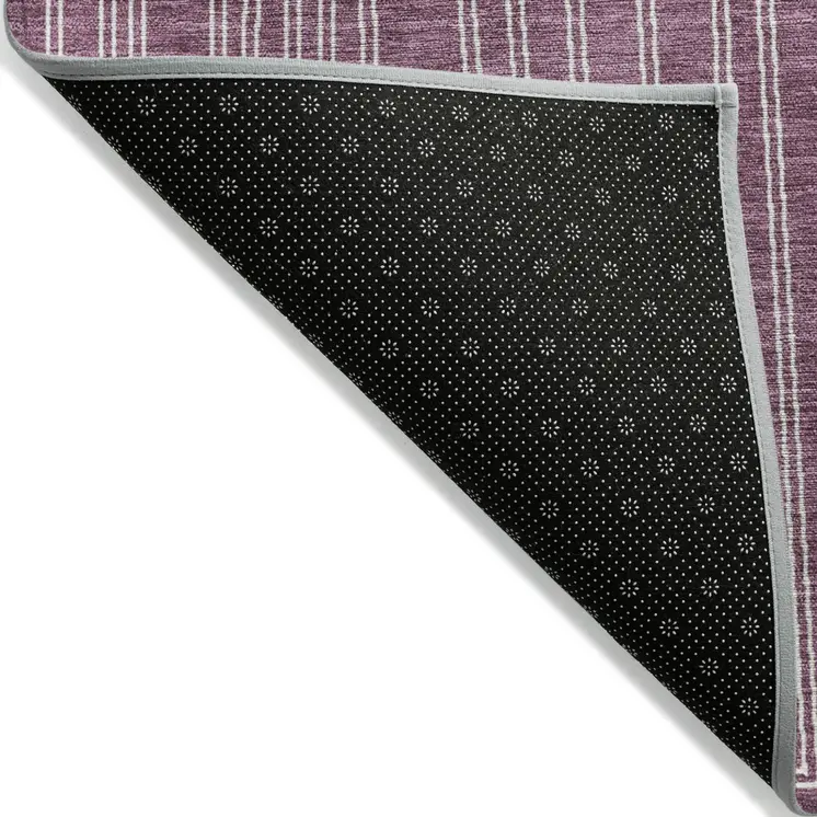 9' X 12' Eggplant And Ivory Geometric Washable Indoor Outdoor Area Rug