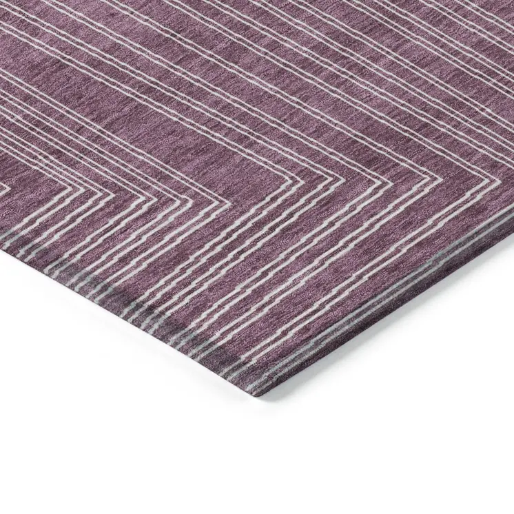 9' X 12' Eggplant And Ivory Geometric Washable Indoor Outdoor Area Rug