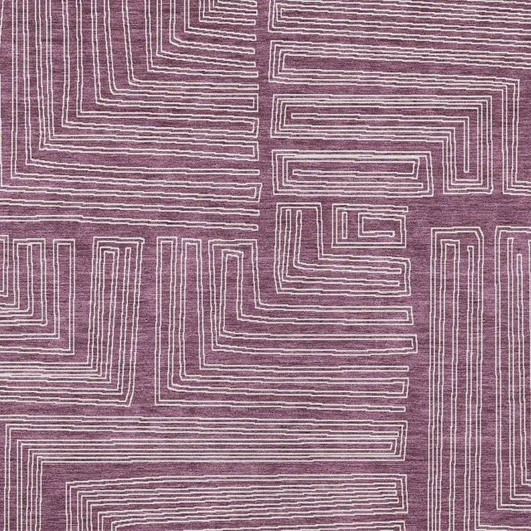 9' X 12' Eggplant And Ivory Geometric Washable Indoor Outdoor Area Rug