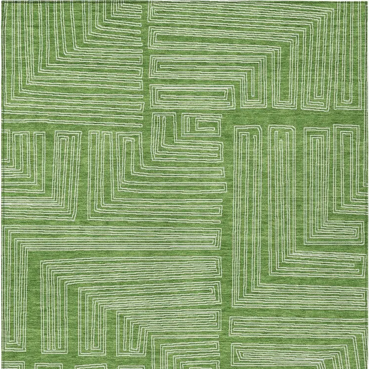 3' X 5' Green And Ivory Geometric Washable Indoor Outdoor Area Rug