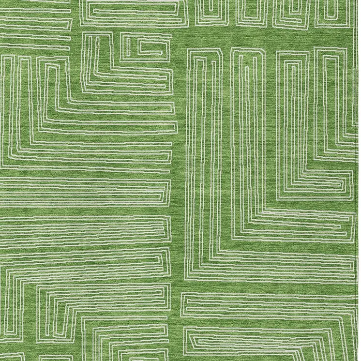 3' X 5' Green And Ivory Geometric Washable Indoor Outdoor Area Rug