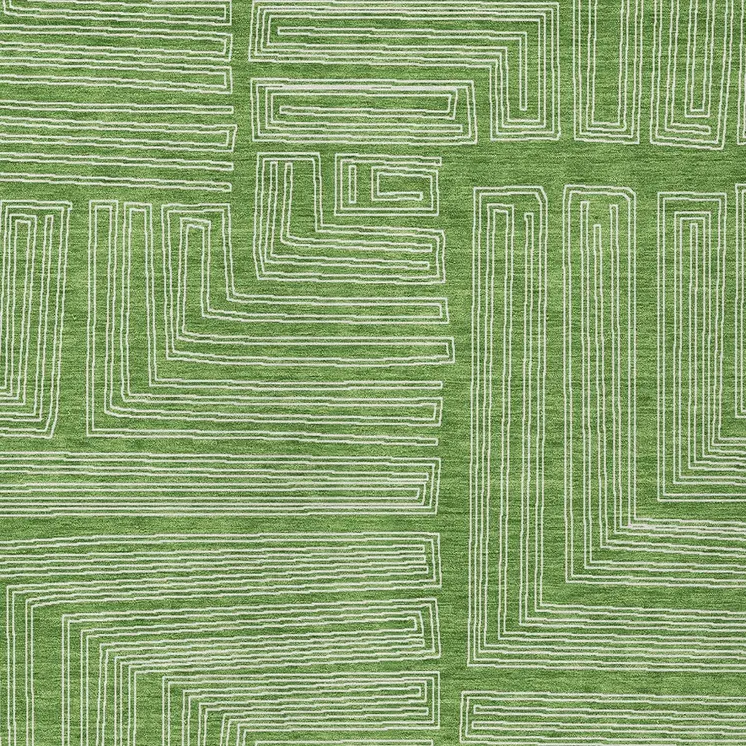 5' X 8' Green And Ivory Geometric Washable Indoor Outdoor Area Rug
