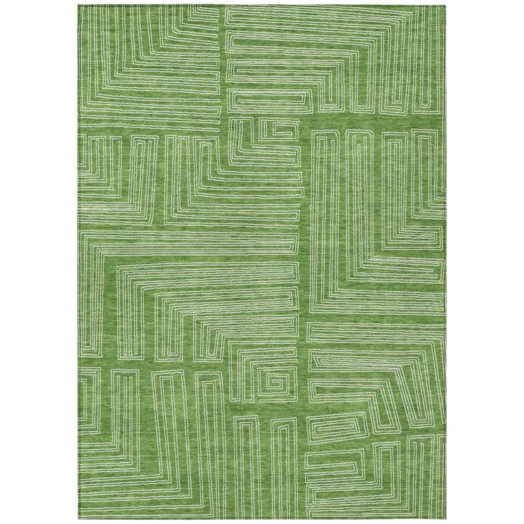 9' X 12' Green And Ivory Geometric Washable Indoor Outdoor Area Rug