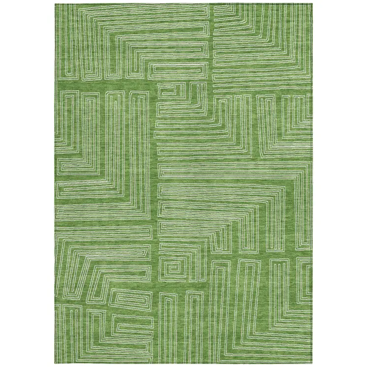 9' X 12' Green And Ivory Geometric Washable Indoor Outdoor Area Rug