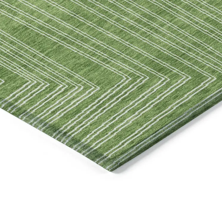 10' X 14' Green And Ivory Geometric Washable Indoor Outdoor Area Rug