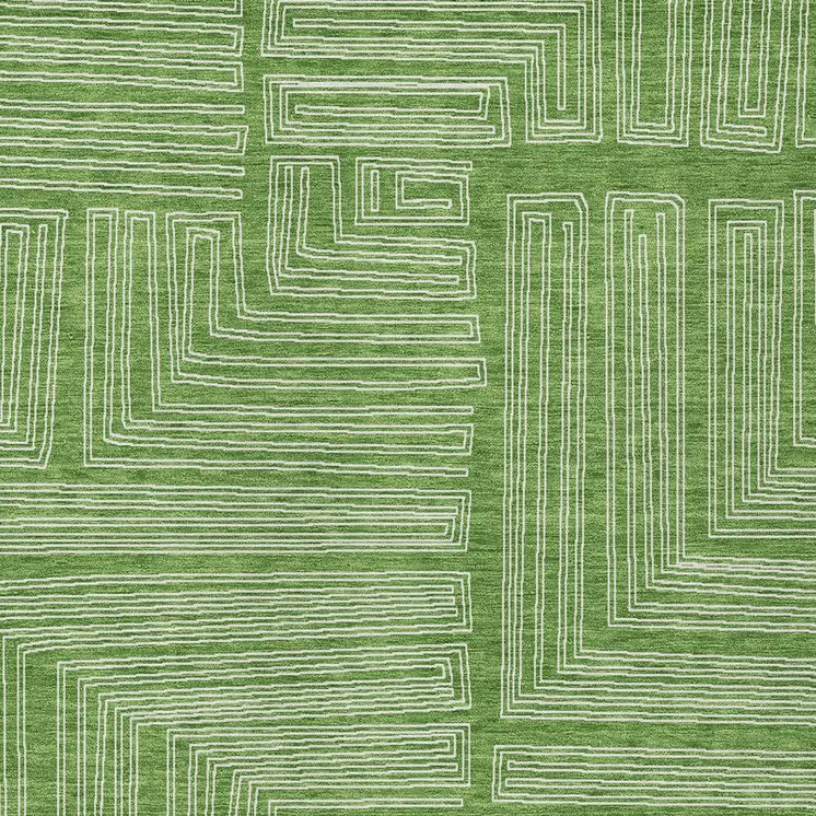 10' X 14' Green And Ivory Geometric Washable Indoor Outdoor Area Rug