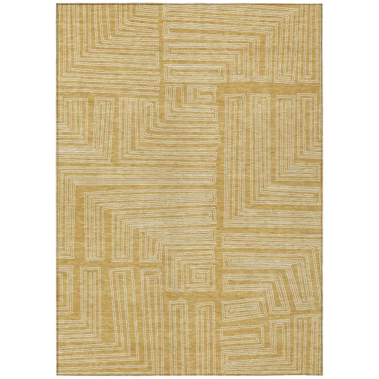 3' X 5' Gold And Ivory Geometric Washable Indoor Outdoor Area Rug