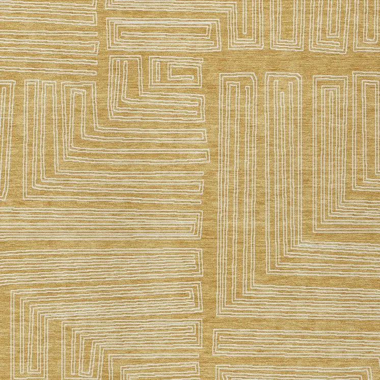 5' X 8' Gold And Ivory Geometric Washable Indoor Outdoor Area Rug