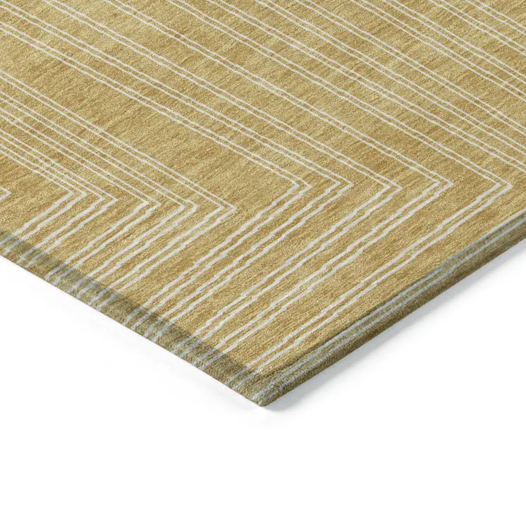 9' X 12' Gold And Ivory Geometric Washable Indoor Outdoor Area Rug