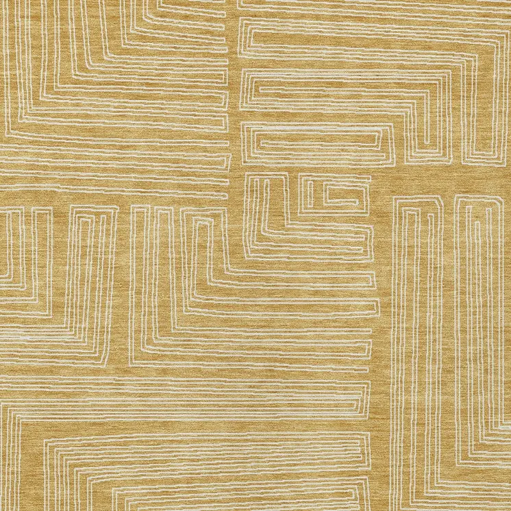 9' X 12' Gold And Ivory Geometric Washable Indoor Outdoor Area Rug