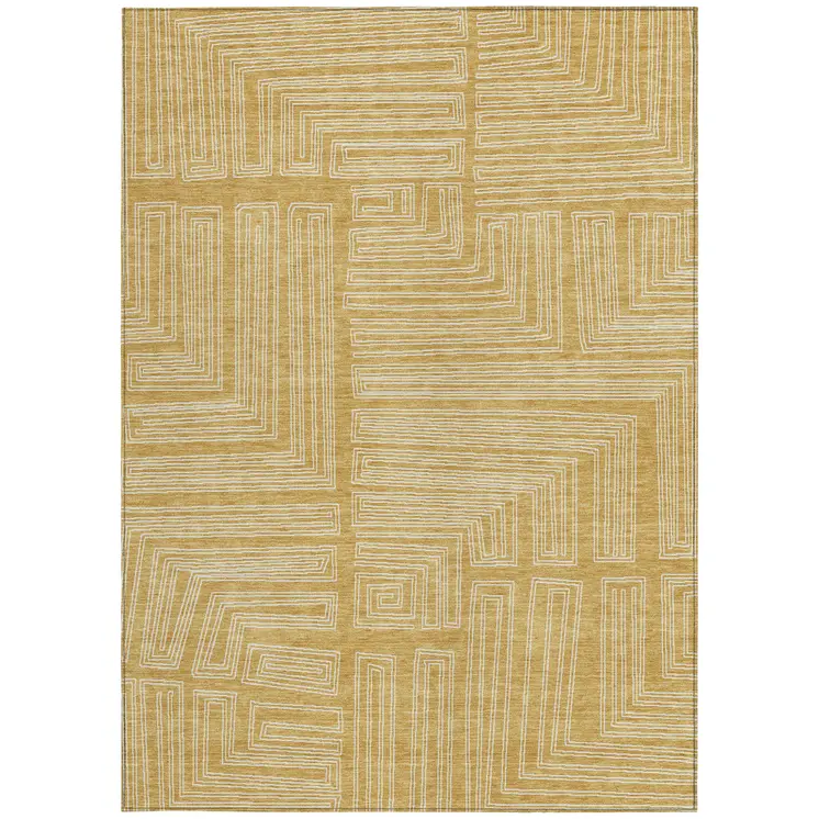 10' X 14' Gold And Ivory Geometric Washable Indoor Outdoor Area Rug