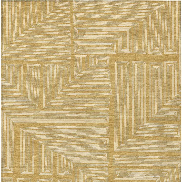 10' X 14' Gold And Ivory Geometric Washable Indoor Outdoor Area Rug